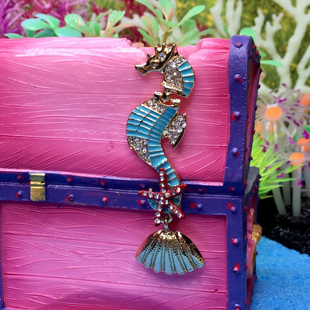 Enamel Seahorse Earrings with Rhinestones - Picture 3 of 8